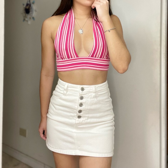 SHEIN pink striped halter crop top - Picture 2 of 5